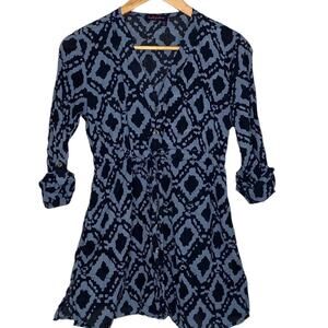 Fresh Produce Blue XS/S Cinched Waist Ikat Tunic Top Blouse